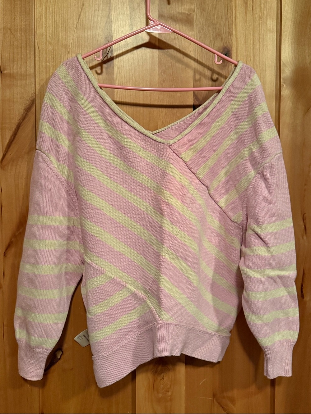We The Free Pink & Cream Off-the-Shoulder Striped Sweater